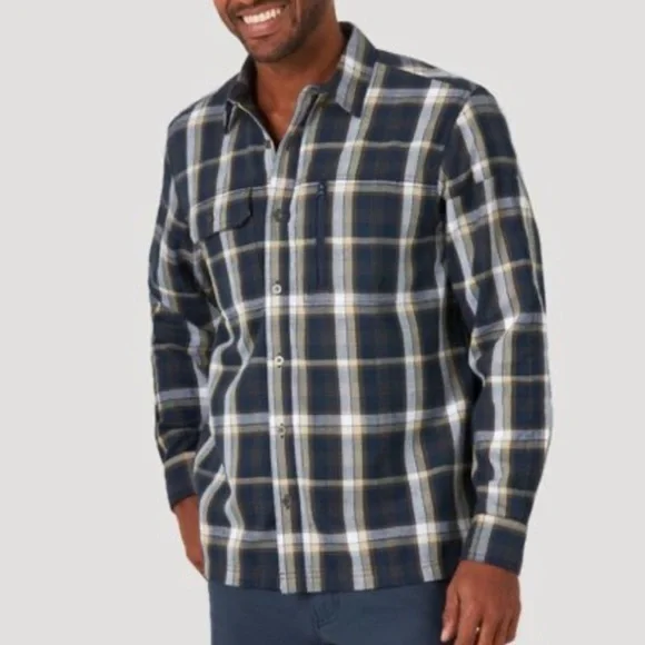 NWOT! ATG Wrangler plaid button up shirt with elbow patches - Picture 1 of 8